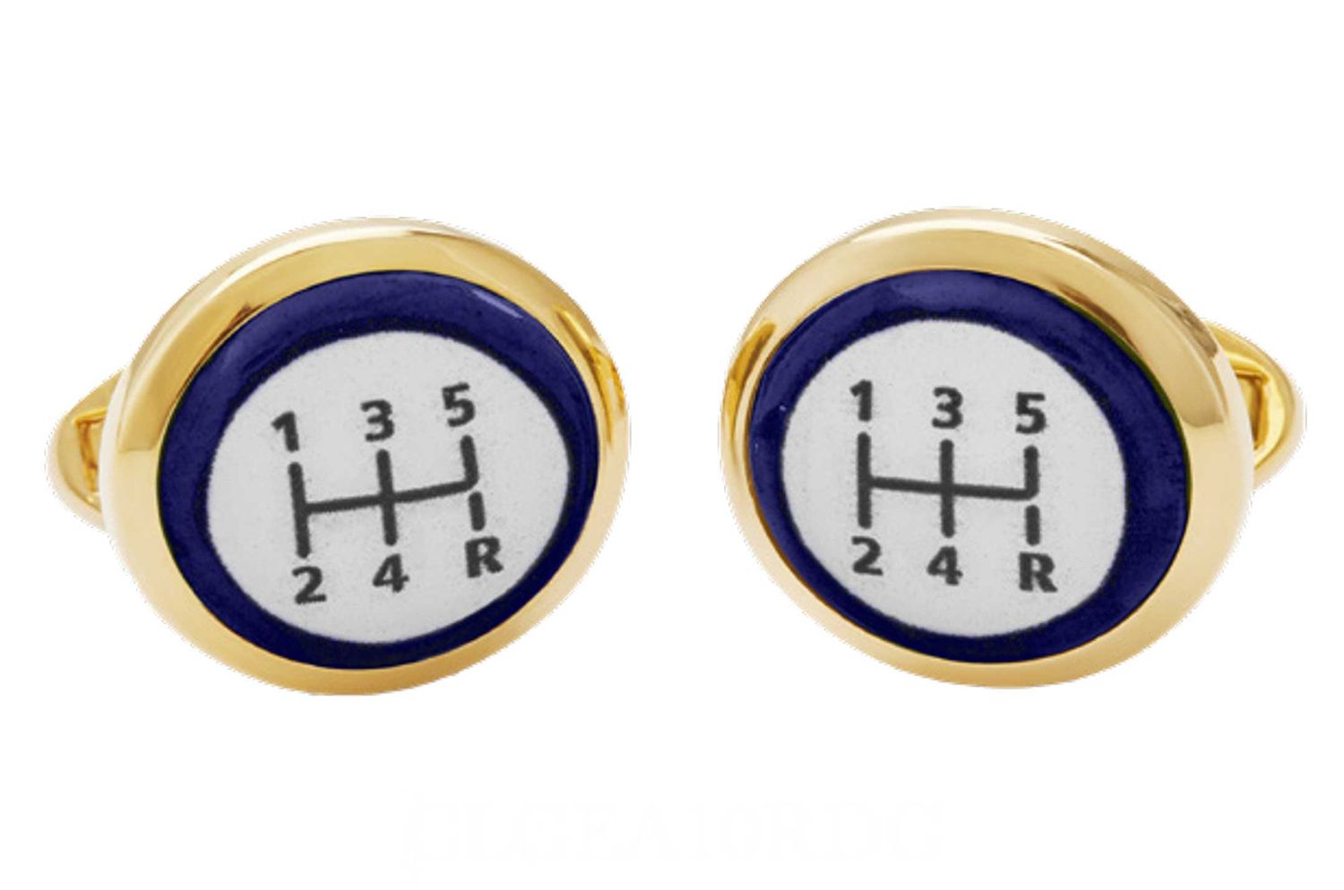 Halcyon Days Gear Stick Round Cufflinks Deep Cobalt Gold CLGEA10RDG, 5056327817000