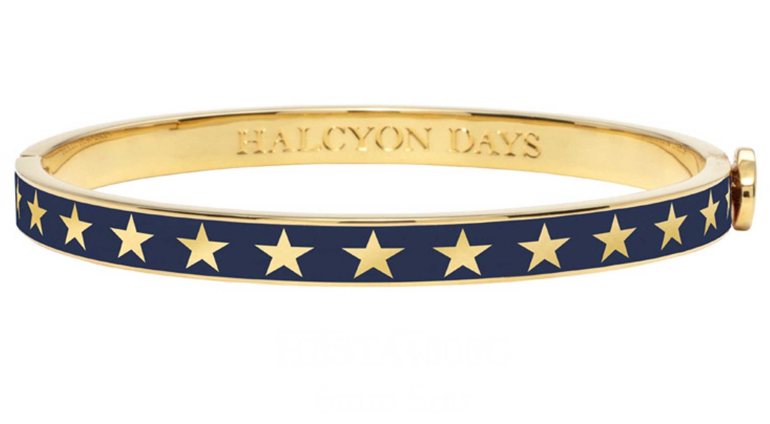 Halcyon Days 6mm Star Estate Blue Gold Hinged Bangle HBSTA4806G, 5056327822479