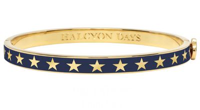 Halcyon Days 6mm Star Estate Blue Gold Hinged Bangle HBSTA4806G, 5056327822479
