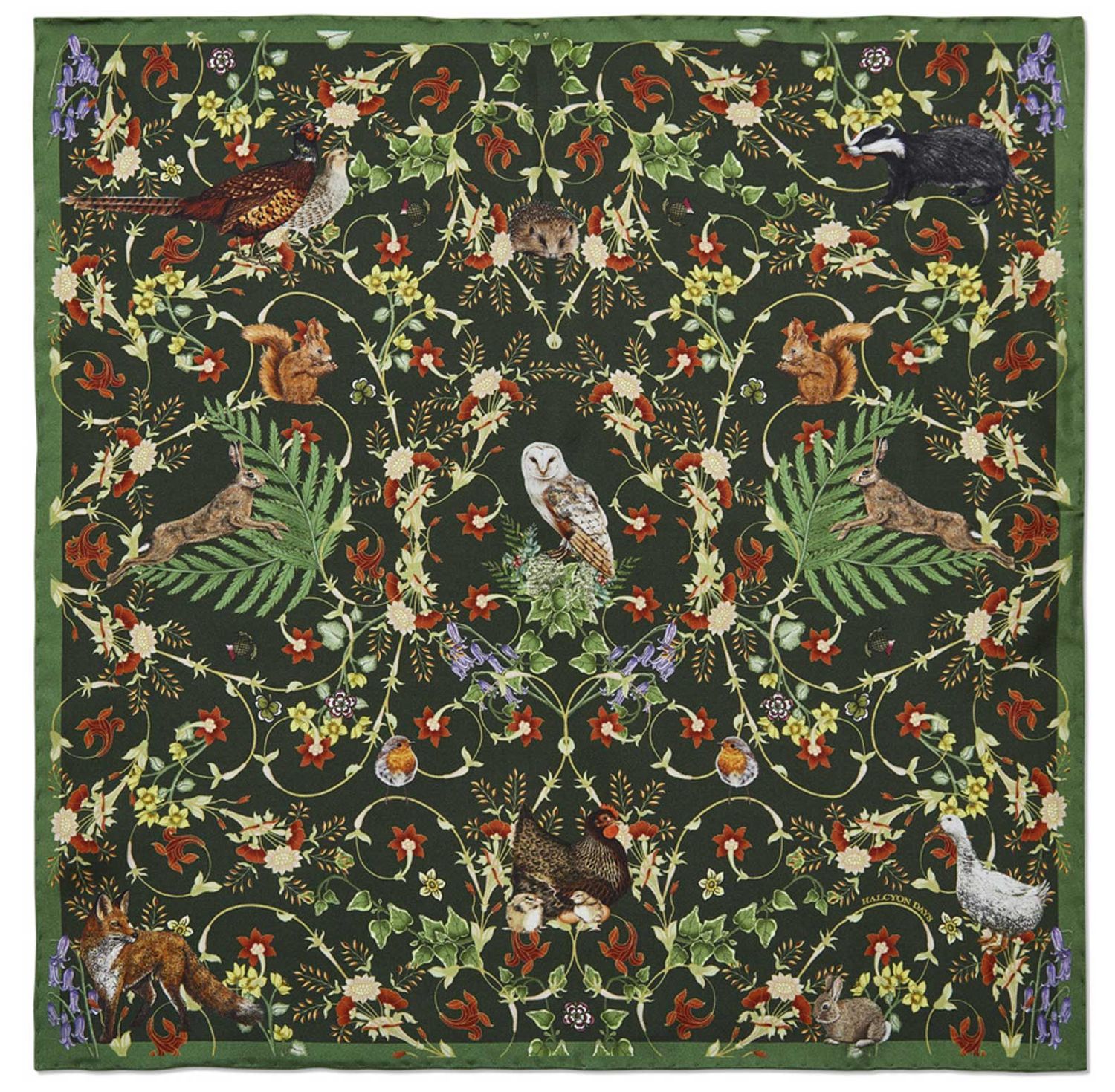 Halcyon Days Woodland Wildlife Animals 45 x 45cm 100% Silk Mini Scarf SAWWA09SS45, 5056327816805