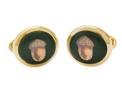 Halcyon Days Woodland Wildlife Acorn Round Cufflinks Green Gold CLWWA09RDG, 5056327814306
