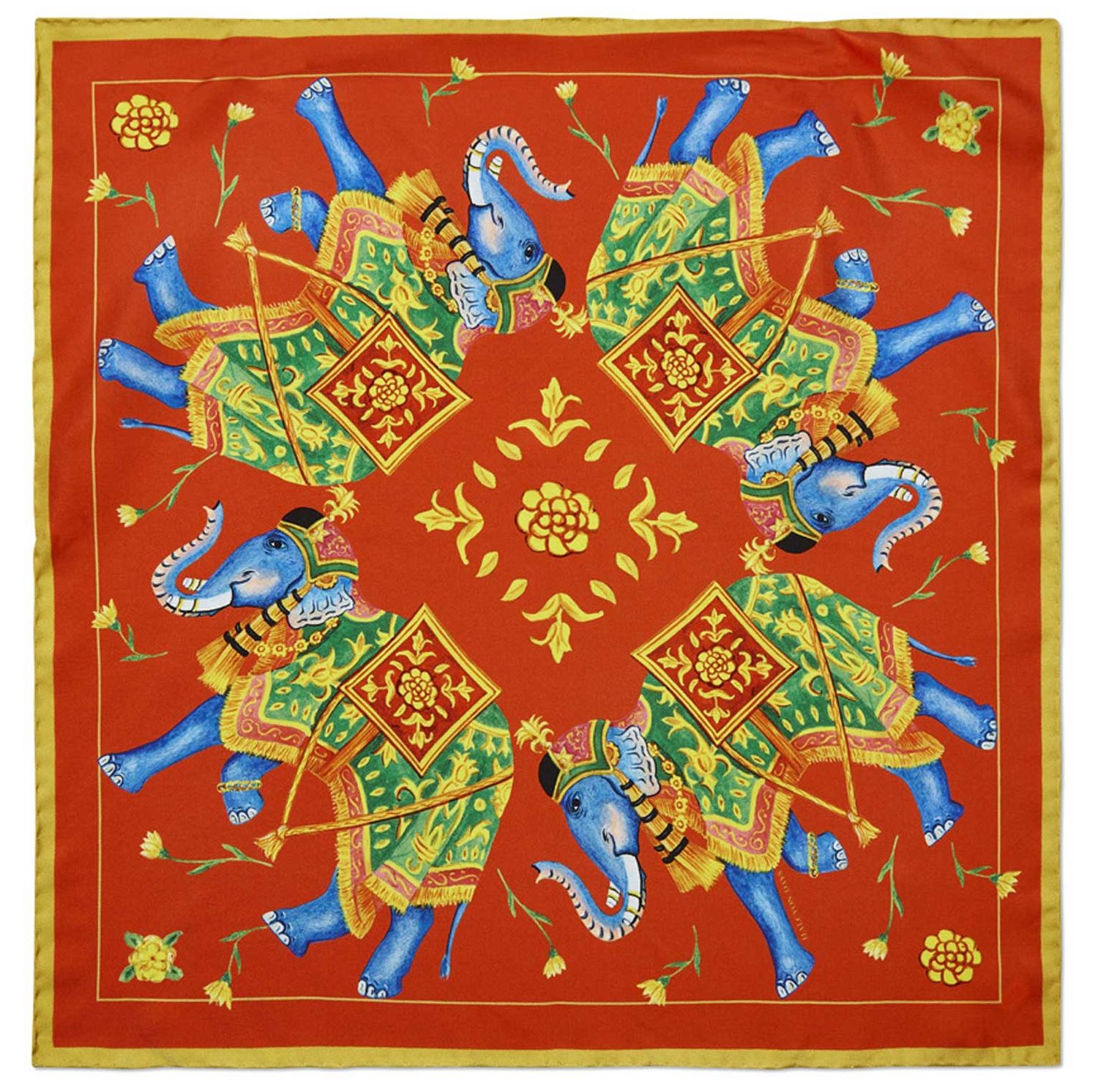 Halcyon Days Ceremonial Indian Elephant Orange 45 x 45cm 100% Silk Mini Scarf SACIE06SS45, 50563278…
