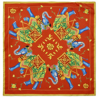Halcyon Days Ceremonial Indian Elephant Orange 45 x 45cm 100% Silk Mini Scarf SACIE06SS45, 50563278…