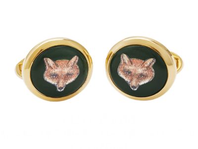 Halcyon Days Woodland Wildlife Fox Head Round Cufflinks Green Gold CLFOX09RDG, 5056327814290