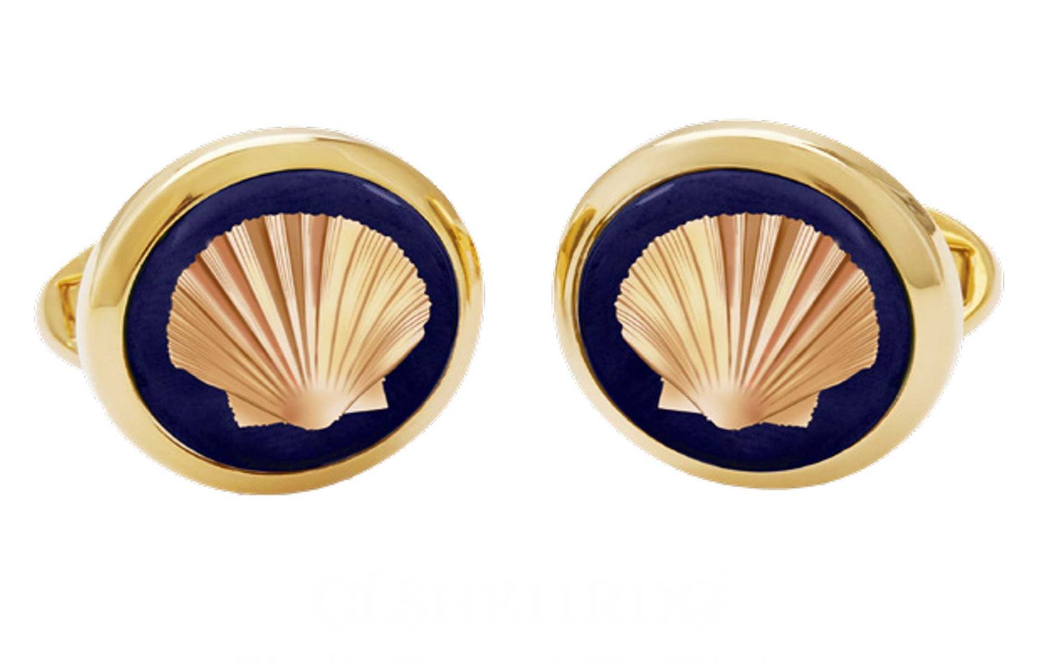 Halcyon Days Shells Round Cufflinks Navy Gold CLSHE11RDG, 5056327817031