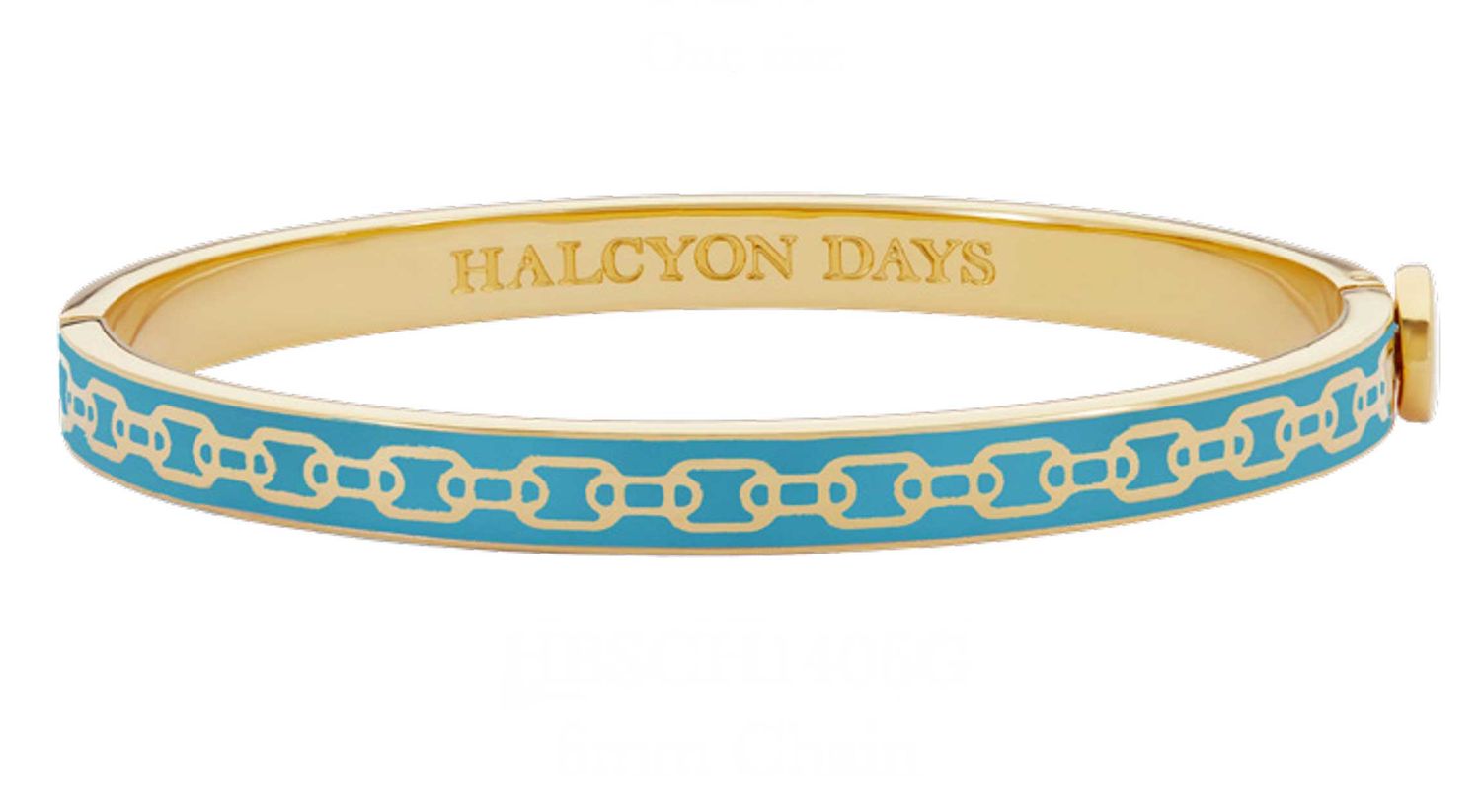 Halcyon Days 6mm Chain Turquoise Gold Hinged Bangle HBSCH1406G, 5055273107241