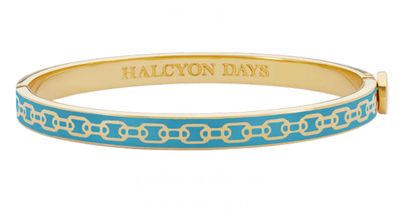 Halcyon Days 6mm Chain Turquoise Gold Hinged Bangle HBSCH1406G, 5055273107241