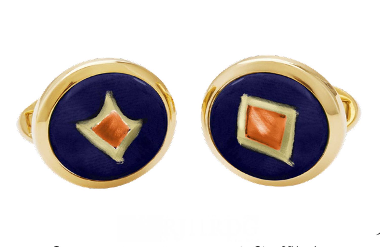 Halcyon Days Jewels Navy/Orange Round Gold Cufflinks CLTRJ11RDG, 5056327819059