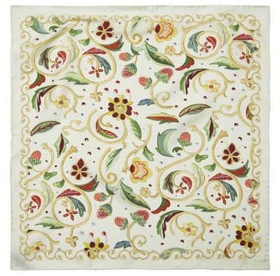 Halcyon Days Jacobean Floral Cream 45 x 45cm 100% Silk Mini Scarf SAJBF05SS45, 5056327816843