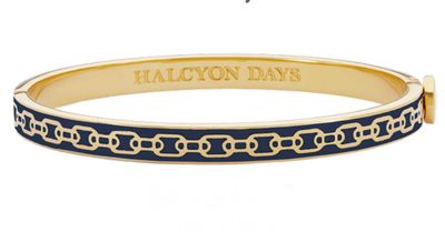 Halcyon Days 6mm Chain Estate Blue Gold Hinged Bangle HBSCH4806G, 5055273107234