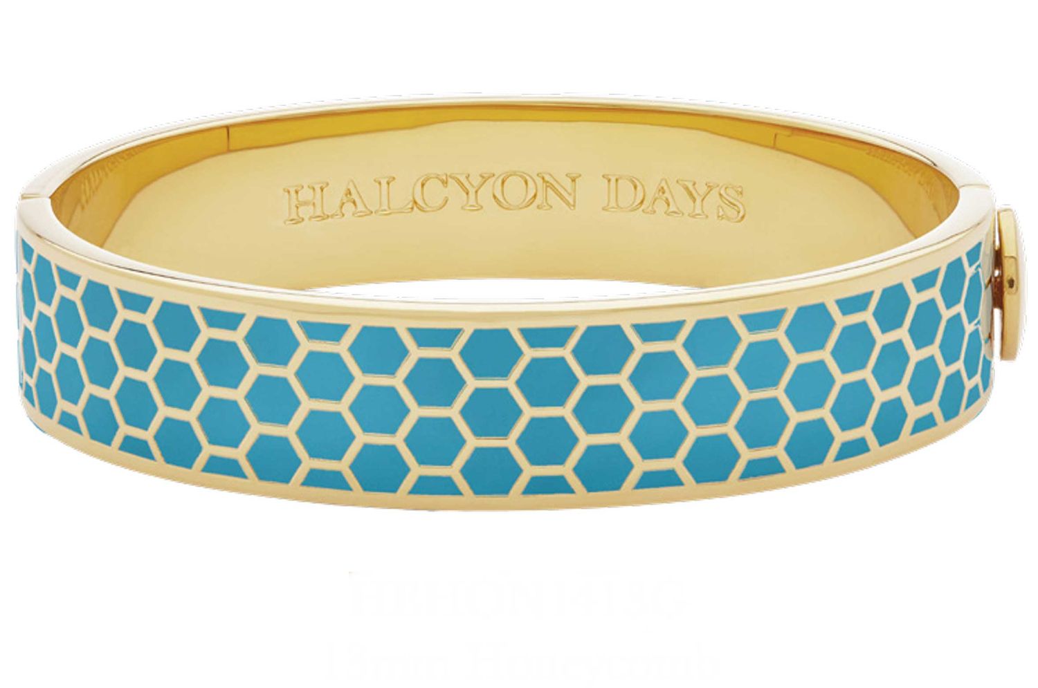 Halcyon Days 13mm Honeycomb Turquoise Gold Hinged Bangle HBHON1413G, 5056327817543