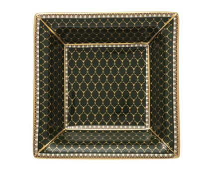 Halcyon Days Antler Trellis Dark Green Gold Square Tray BCGAT09STG, 5056327817710