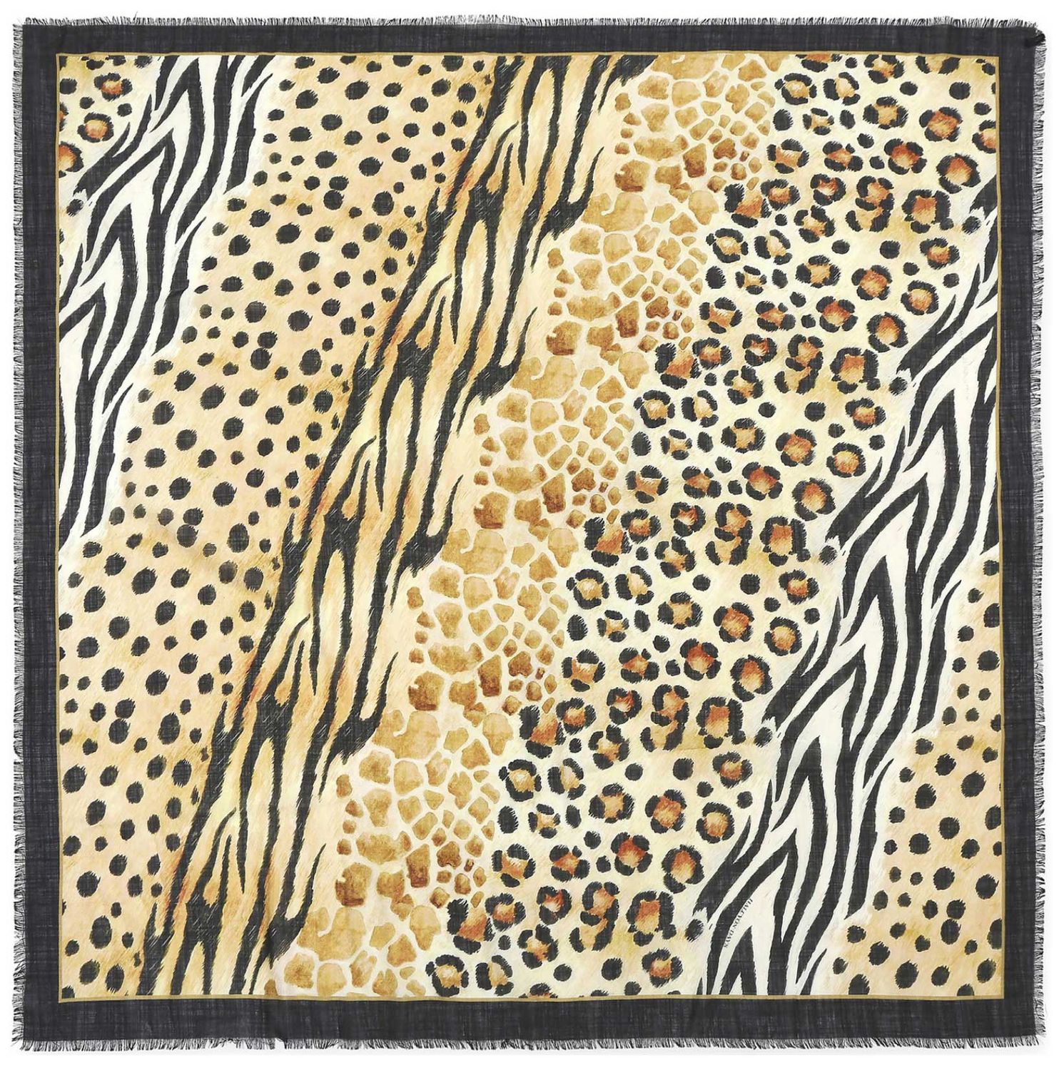Halcyon Days Mixed Animal Print Wool/Silk 120 x 120cm Scarf SAMAP24WS120, 5056327809517
