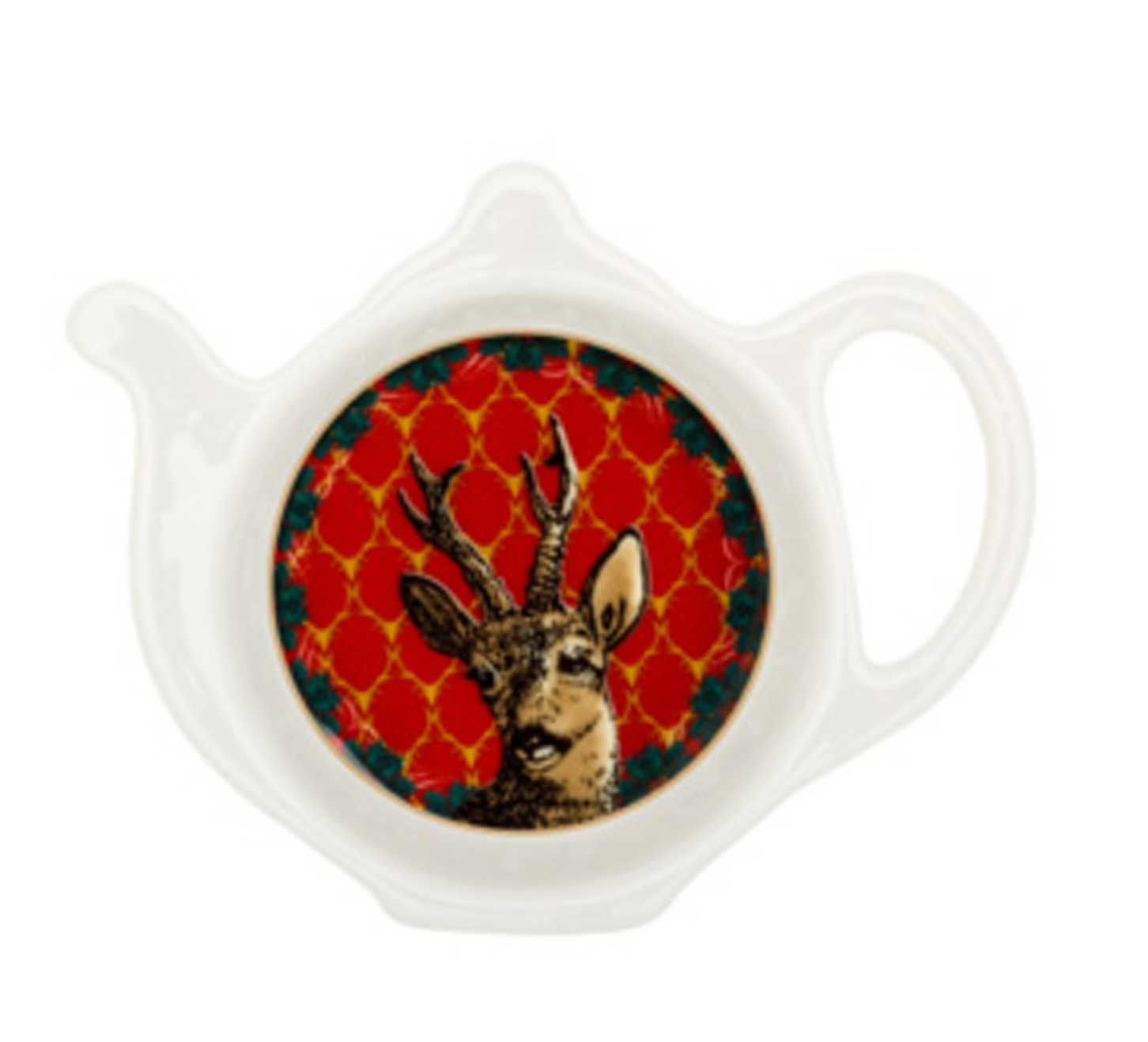 Halcyon Days Antler Trellis &amp; Stag Red Gold Teabag Tidy BCGASOSTEN, 5056327822189