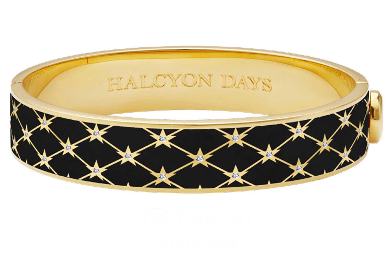 Halcyon Days 13mm Star Black Gold Hinged Bangle HBSTA0213G, 5056327822431