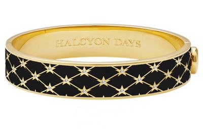 Halcyon Days 13mm Star Black Gold Hinged Bangle HBSTA0213G, 5056327822431
