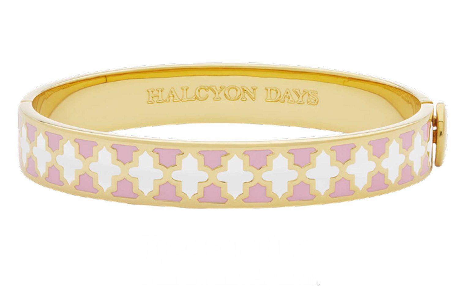 Halcyon Days 1cm Agama Pale Pink &amp; Cream Gold Hinged Bangle HBAGA260510G, 5056327815327