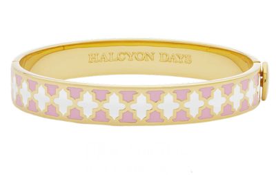 Halcyon Days 1cm Agama Pale Pink &amp; Cream Gold Hinged Bangle HBAGA260510G, 5056327815327