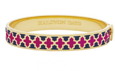 Halcyon Days 1cm Agama Estate Pink &amp; Pink Tourmaline Gold Hinged Bangle HBAGA483310G, 5055273107142