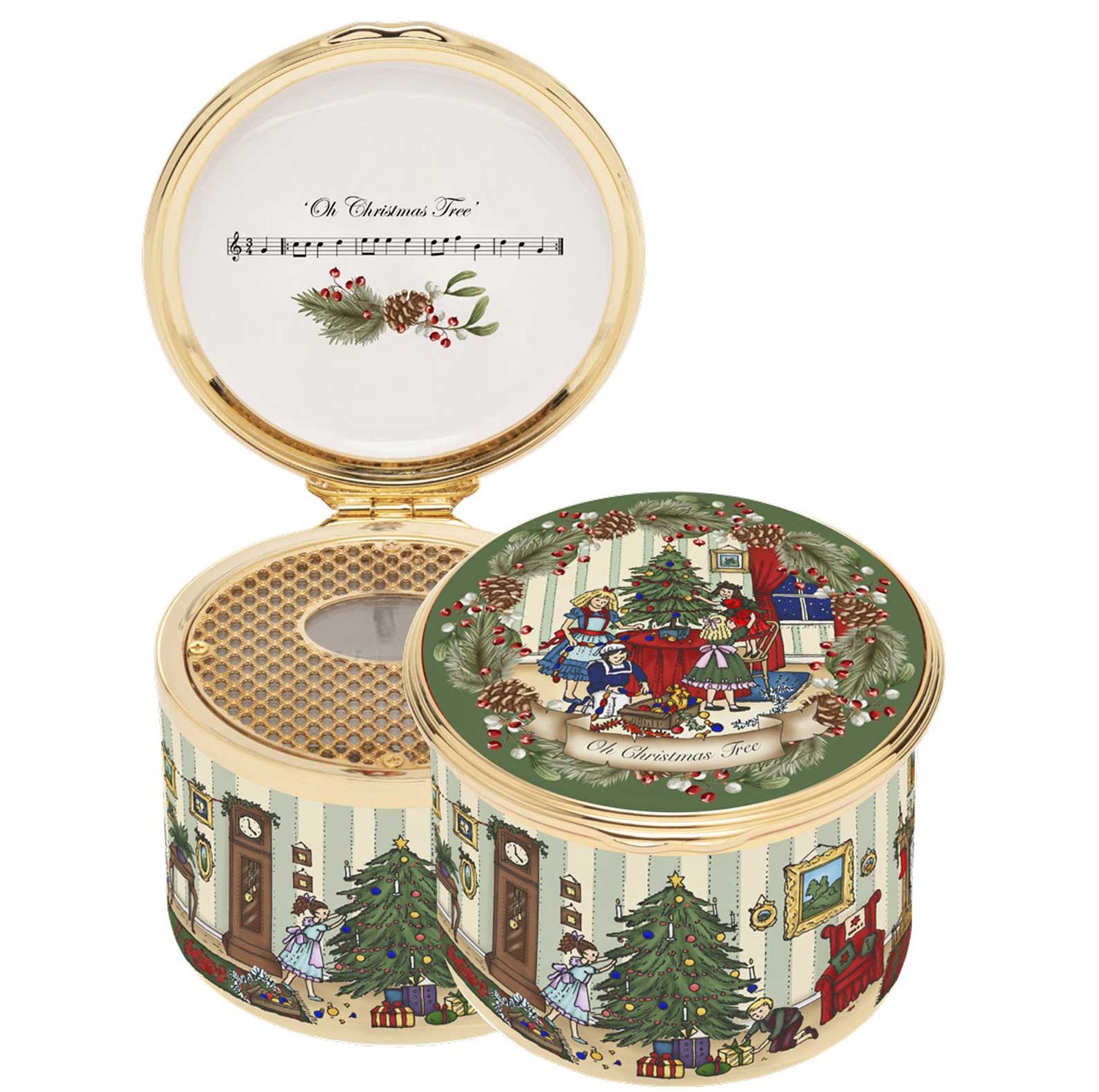 Halcyon Days Decorating for Christmas Oh Tannenbaum Musical Enamel Box ENDFC0133MG, 5056327821977