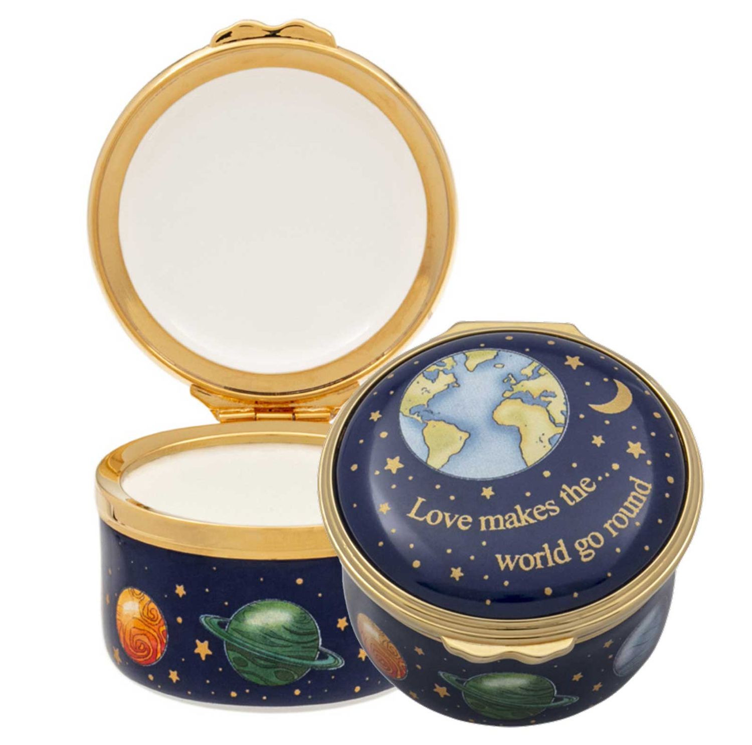 Halcyon Days Love Makes The World Go Round Enamel Box ENLMW0101G, 5056327816942
