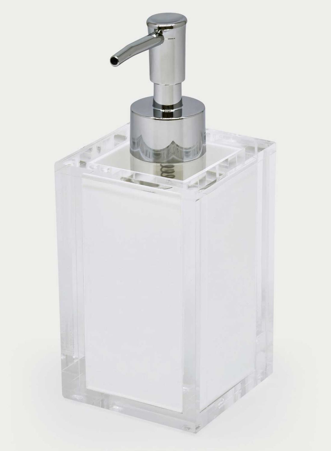 Tizo Acrylic Soap Dispenser with White Insert 2.75 x 2.75 x 4.5 Inch HA304WHSD