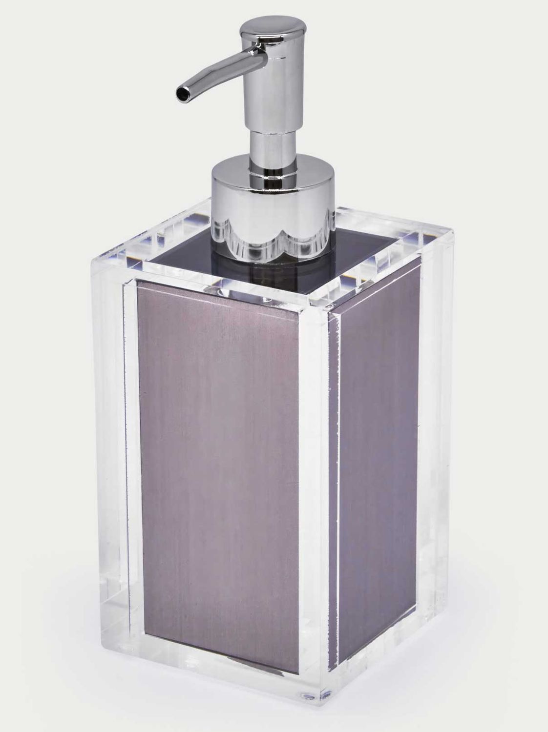 Tizo Acrylic Soap Dispenser with Silver Insert 2.75 x 2.75 x 4.5 Inch HA304SLSD