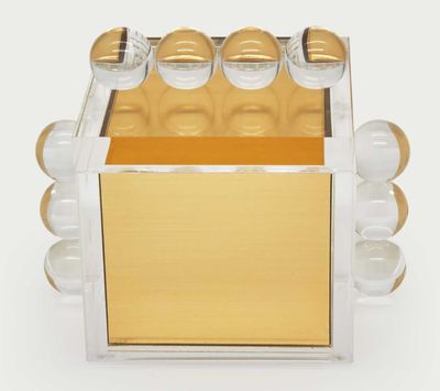 Tizo Acrylic Box Gold with Balls 4 x 4 x 3.75 Inch HA241GDBX