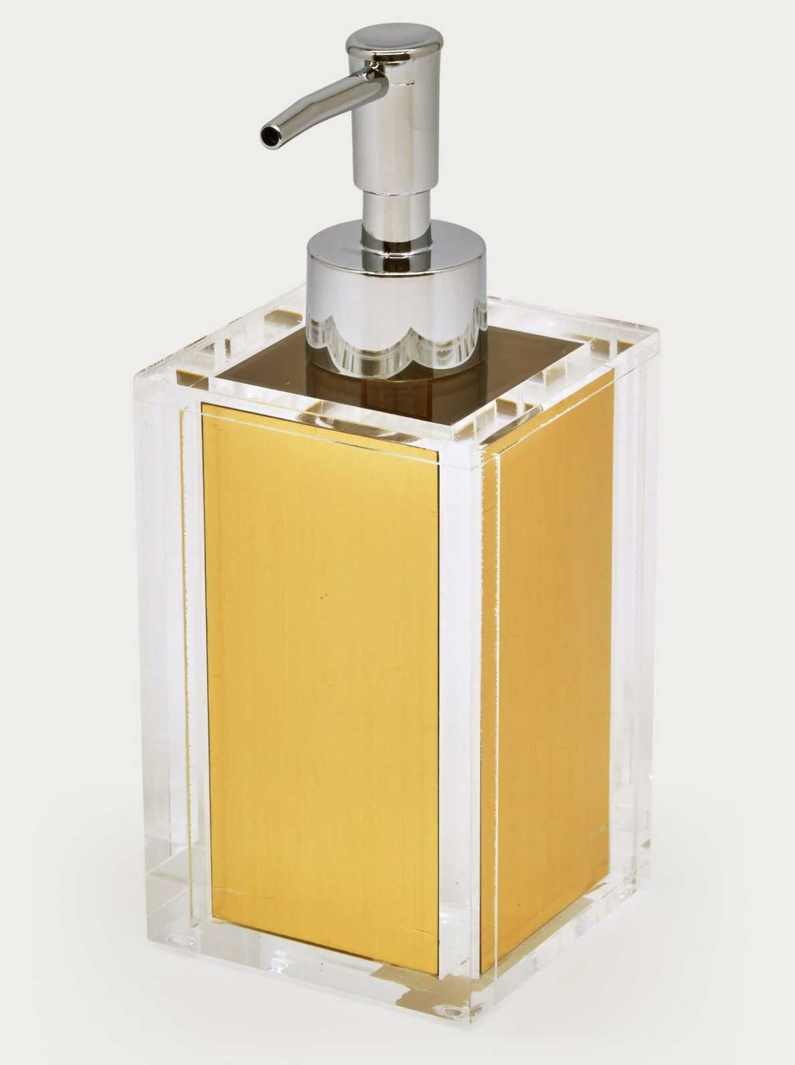 Tizo Acrylic Soap Dispenser with Gold Insert 2.75 x 2.75 x 4.5 Inch HA304GDSD