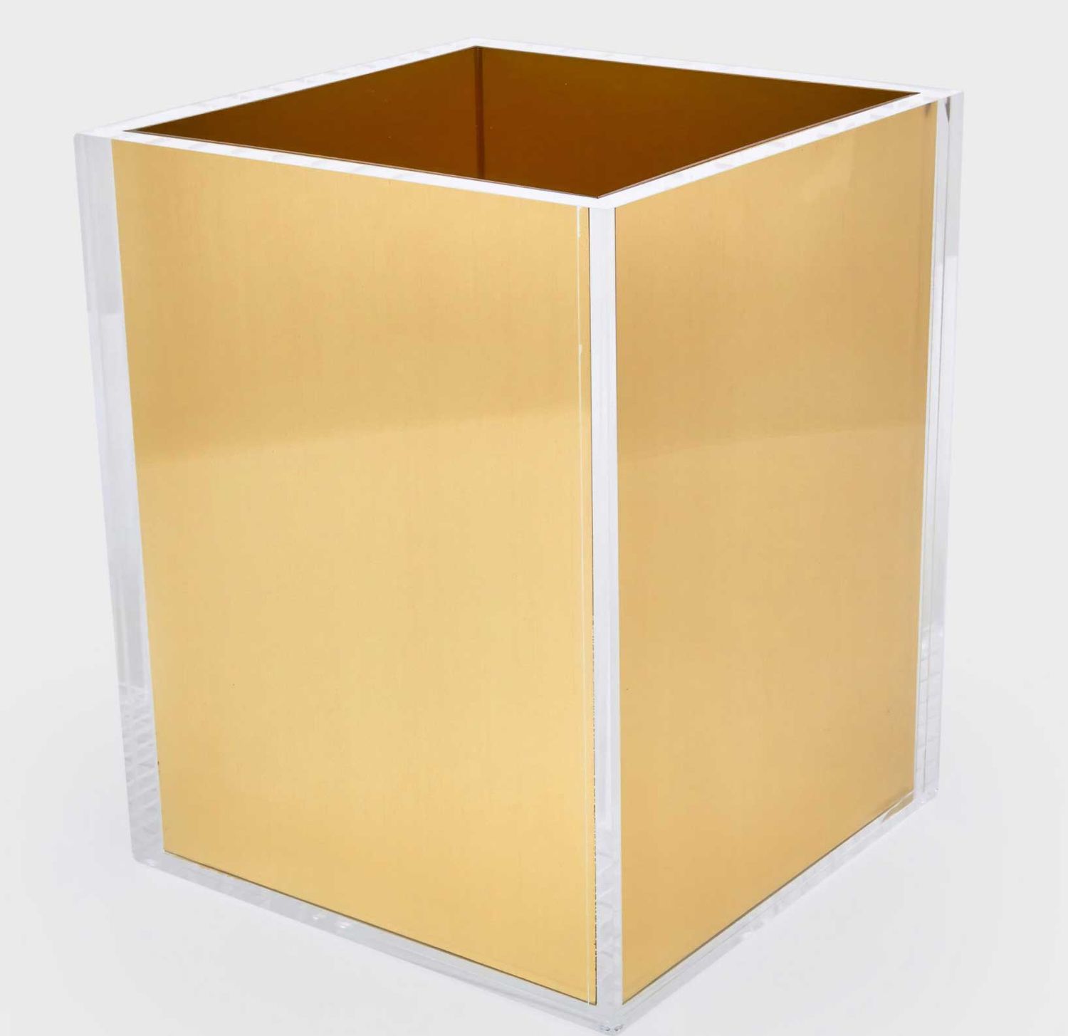 Tizo Acrylic Waste Basket with Gold Insert 8 x 8 x 10 Inch HA302GDWB