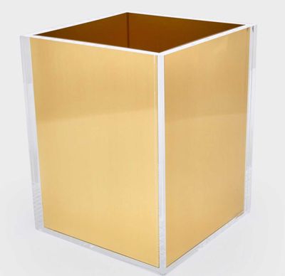 Tizo Acrylic Waste Basket with Gold Insert 8 x 8 x 10 Inch HA302GDWB