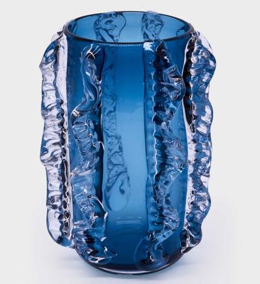 Tizo Glass Vase Blue with Clear Molten Design DA592BLVS