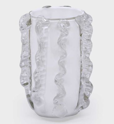 Tizo Glass Vase White with Clear Molten Design DA592WHVS