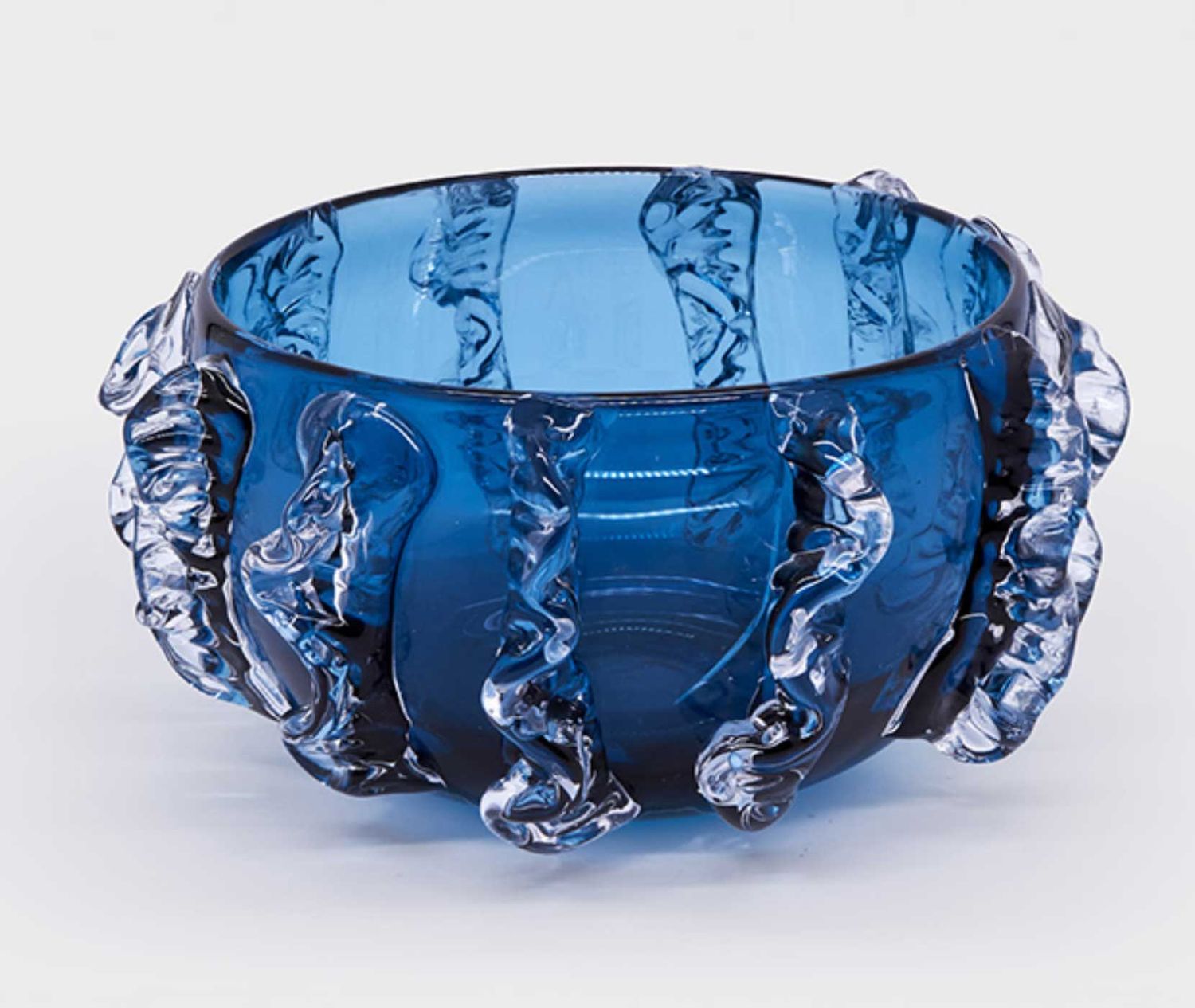 Tizo Glass Bowl Blue with Clear Molten Design DA592BLBW