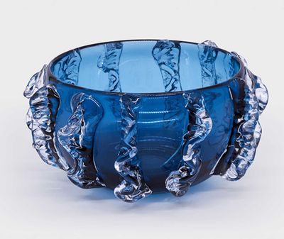 Tizo Glass Bowl Blue with Clear Molten Design DA592BLBW