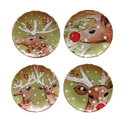 Casafina Deer Friends Green Set 4 Salad Plates, DF604-GRN, 840289015391
