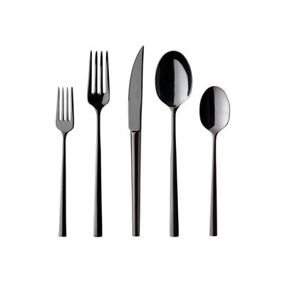 Costa Nova Vela Black Flatware 5 Piece Place Setting, C20782-BLK, 5606739974350