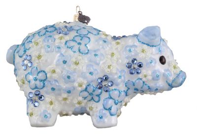Jay Strongwater Blue Floral Piggy Ornament SDH20143-225, 848510045766