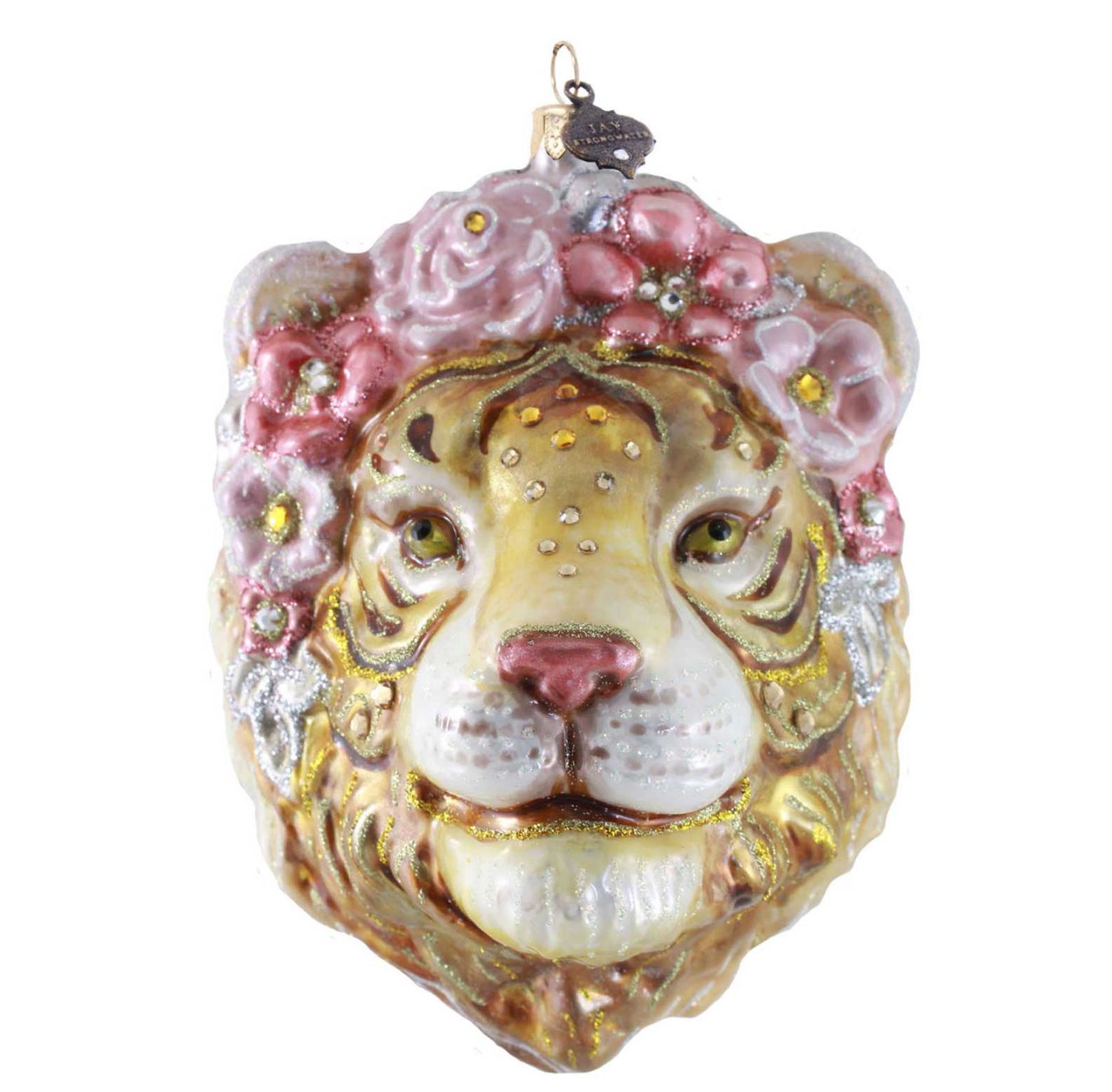 Jay Strongwater Metallic Tiger With Flower Crown Ornament SDH20057-232, 848510045506