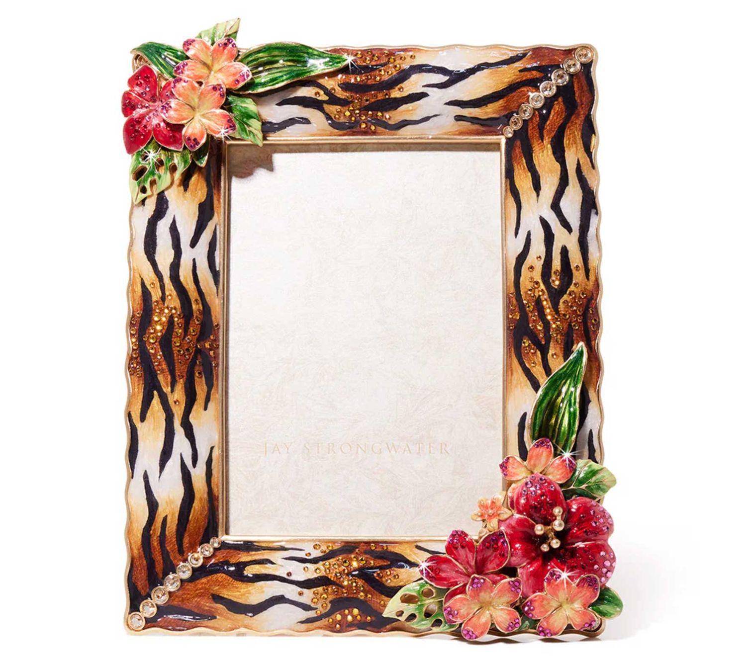Jay Strongwater 5  x 7 Inch Tropical Flower and Tiger Striped Picture Frame SPF5913-271, 8485100448…