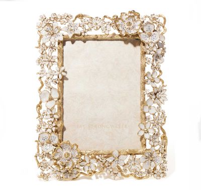 Jay Strongwater Ophelia Cluster Floral 5 Inchx7 Inch Picture Frame White Opal SPF5859-219, 84851004…