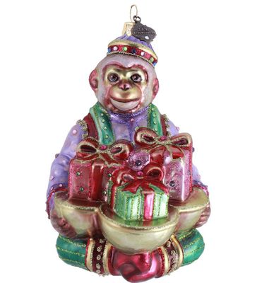 Jay Strongwater Holiday Monkey  Bearing Gifts Ornament SDH20127-256, 848510045582