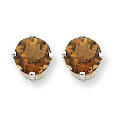 6mm Round Checker-Cut Smoky Quartz Earrings 14k White Gold XE73WCQ, MPN: XE73WCQ, 883957097763