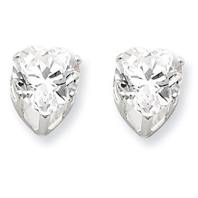 7mm Heart 3 Prong Diamond Stud Earrings Sterling Silver QE7538, MPN: QE7538, 883957532981