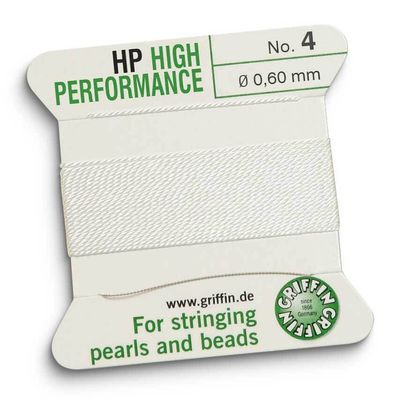 Griffin High Performance #4 White 0.60mm Diameter 2 Meter Bead Cord CRD881/4, MPN: CRD881/4, 841054…