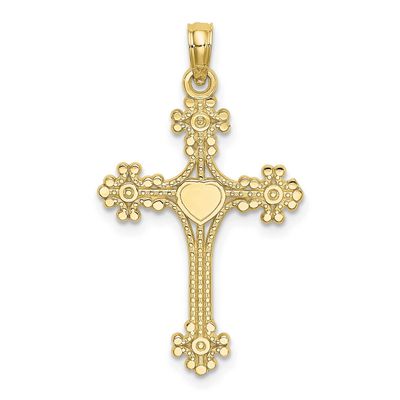 Beaded Tip Cross with Heart Center Charm 10k Gold 10K8366, MPN: 10K8366,
