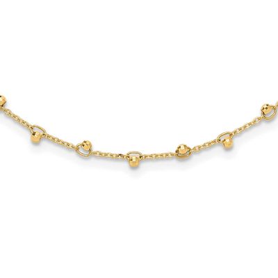 Diamond-Cut Beaded 16 Inch Plus 2 Inch Extender Necklace 14k Polished Gold SF3029-17, MPN: SF3029-1…