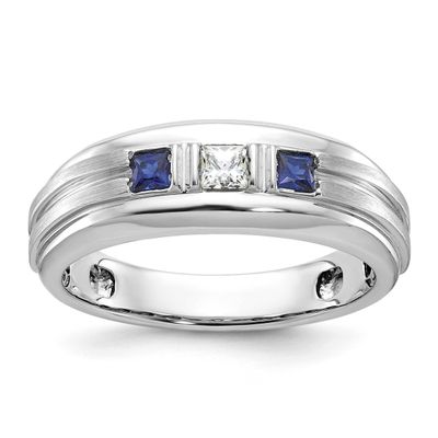 Ibgoodman Men&#39;s Satin Lab Created Sapphire 1/6 Carat Diamond Complete Ring 14k White Gold B52049-4W…