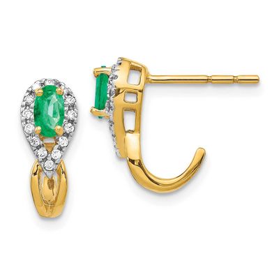 1/8Ct Diamond &amp; Emerald Earrings 14k Gold EM5593-EM-013-YA, MPN: EM5593-EM-013-YA, 883957376066