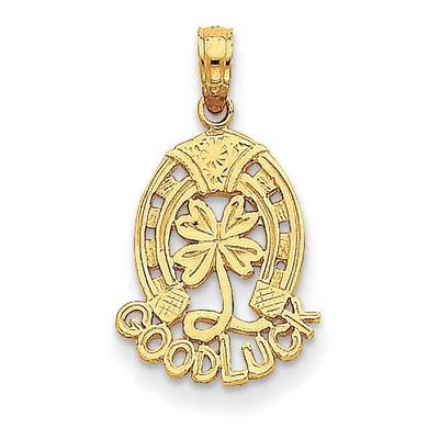 Good Luck with Horseshoe and Clover Pendant 14k Gold D4047, MPN: D4047, 637218026791